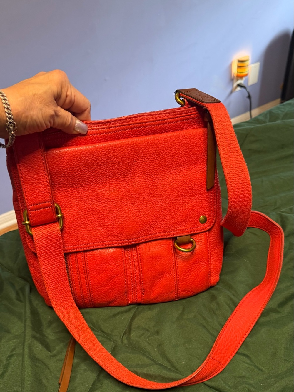 Fossil Bright Red Leather Crossbody Bag